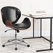 Flash Furniture SDSDM22405BK Mid-Back Walnut Wood Swivel Conference Chair, Black Leather
