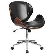 Flash Furniture SDSDM22405BK Mid-Back Walnut Wood Swivel Conference Chair, Black Leather