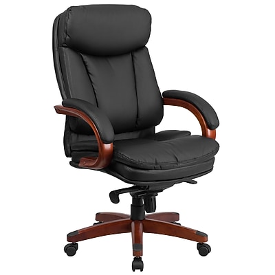 Flash Furniture Hansel High Back Black LeatherSoft Executive Ergonomic Office Chair with Synchro-Tilt Mechanism, Mahogany Wood Base