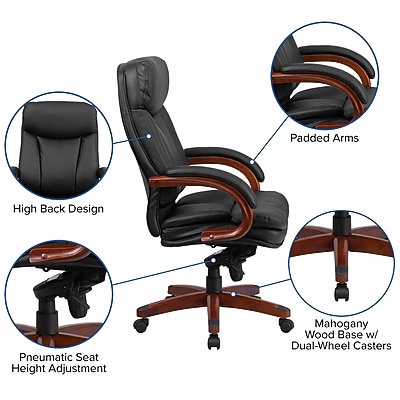 Flash Furniture Hansel High Back Black LeatherSoft Executive Ergonomic Office Chair with Synchro-Tilt Mechanism, Mahogany Wood Base - Thumbnail 5