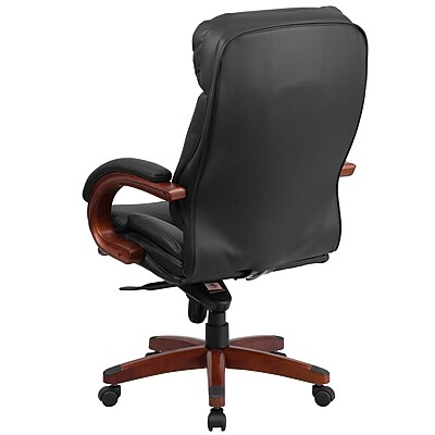 Flash Furniture Hansel High Back Black LeatherSoft Executive Ergonomic Office Chair with Synchro-Tilt Mechanism, Mahogany Wood Base - Thumbnail 4