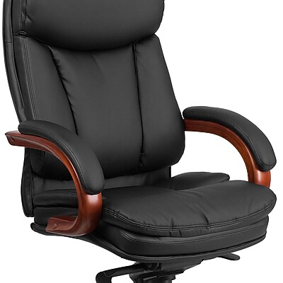 Flash Furniture Hansel High Back Black LeatherSoft Executive Ergonomic Office Chair with Synchro-Tilt Mechanism, Mahogany Wood Base - Thumbnail 2