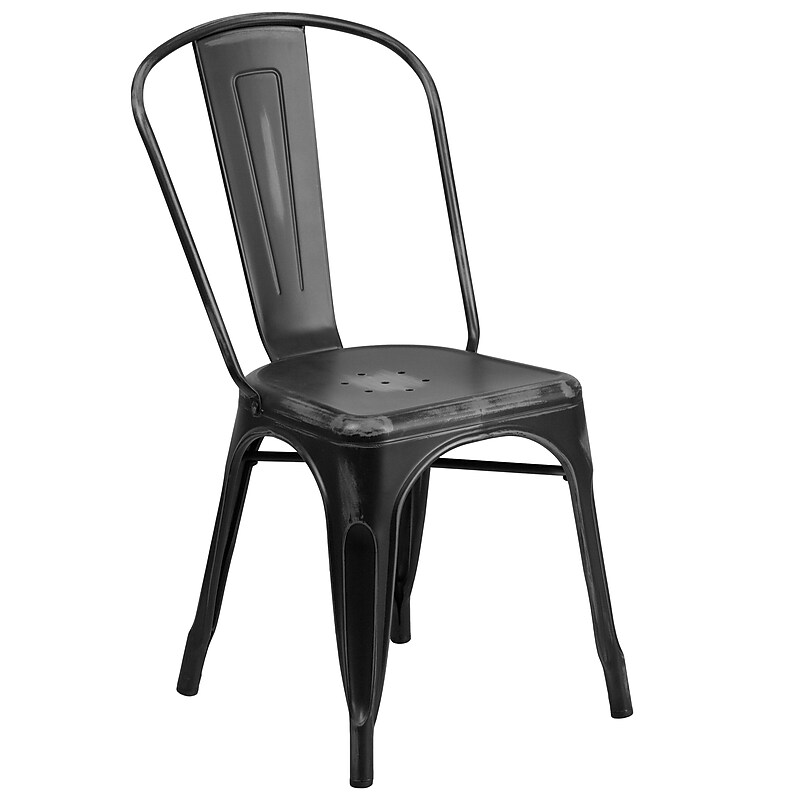Flash Furniture Tenley Metal Stacking Chair, Distressed Black (ET3534BK) image 1