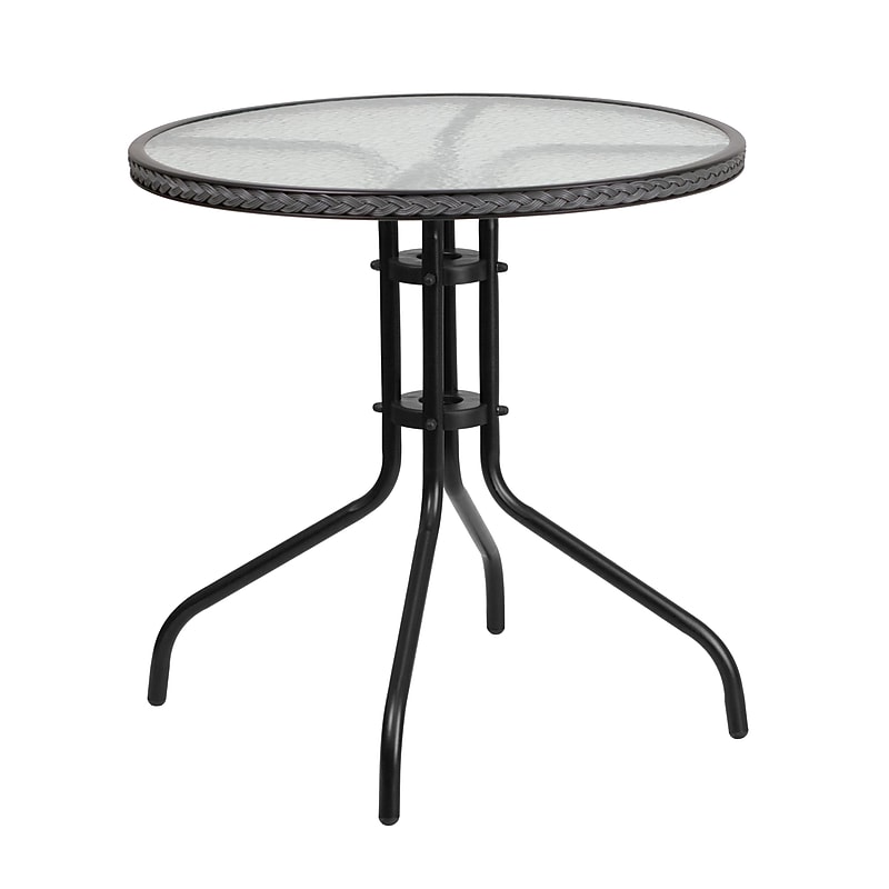 Flash Furniture Barker 28.75" Round Table with Rattan Edging, Clear/Gray (TLH087GY) image 1
