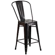 Flash Furniture Contemporary Metal Restaurant Counter Height Stool, Black-Antique Gold (CH3132024GBBQ)