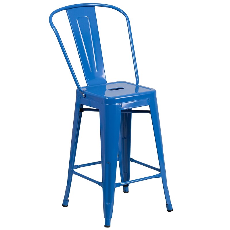 Flash Furniture Kai Contemporary Metal Slat Back Counter Stool, Blue (CH3132024GBBL) image 1