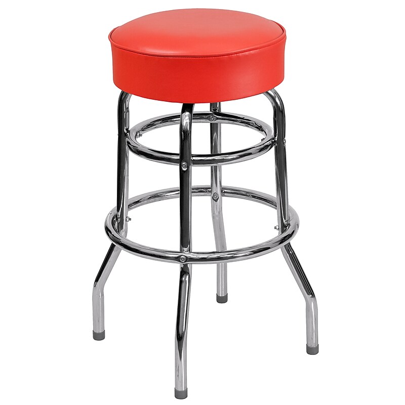 Flash Furniture Bruno Traditional Metal Double Ring Barstool without Back, Red (XUD100RED) image 1