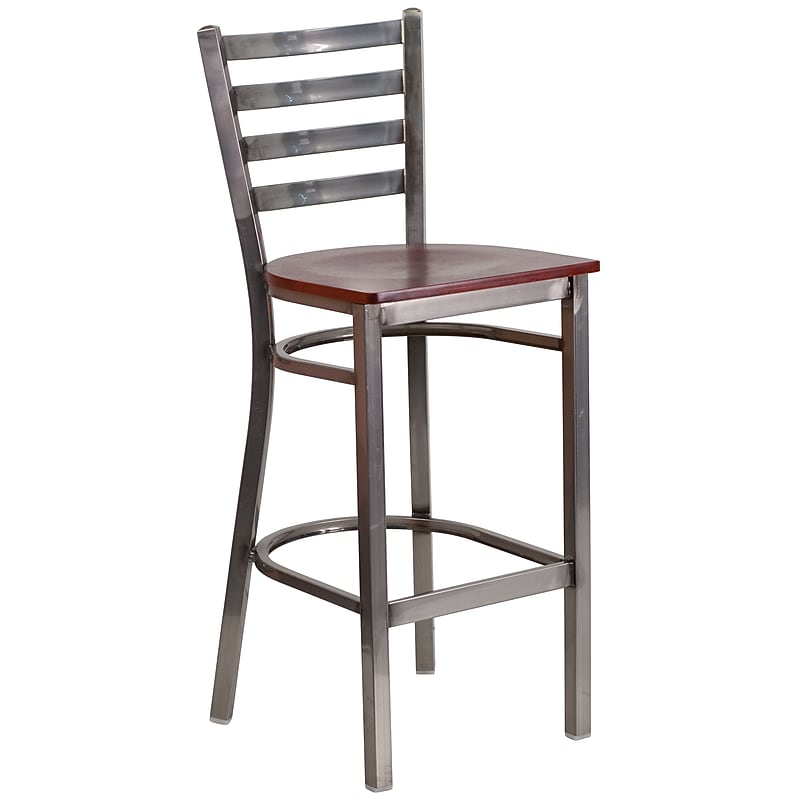 Flash Furniture HERCULES Series Traditional Metal Ladder Back Restaurant Barstool, Clear Coat/Mahogany Wood (XUDG697CBARMAW) image 1