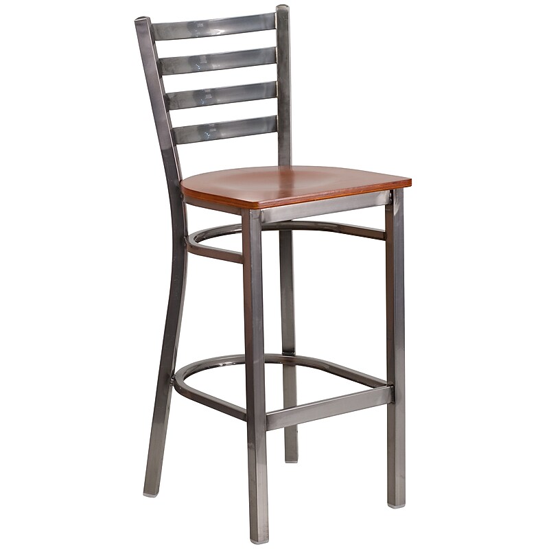 Flash Furniture HERCULES Series Traditional Metal Ladder Back Restaurant Barstool, Clear Coat/Cherry Wood (XUDG697CBARCHW) image 1
