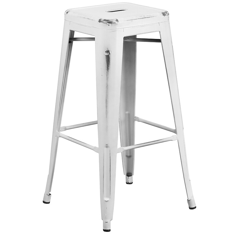 Flash Furniture Kai Industrial Metal Barstool without Back, Distressed White (ETBT350330WH) image 1