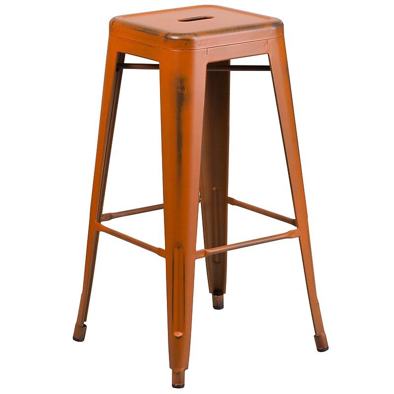 Flash Furniture Kai Industrial Metal Barstool without Back, Distressed Orange (ETBT350330OR) image 1
