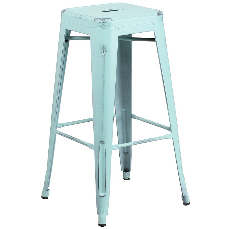 Flash Furniture Kai Industrial Metal Barstool without Back, Distressed Green-Blue (ETBT350330DB) image 1