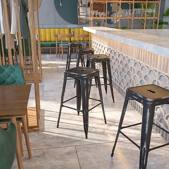 Flash Furniture Kai Industrial Metal Barstool without Back, Distressed Black (ETBT350330BK)~#|#~sp137301413_sc7