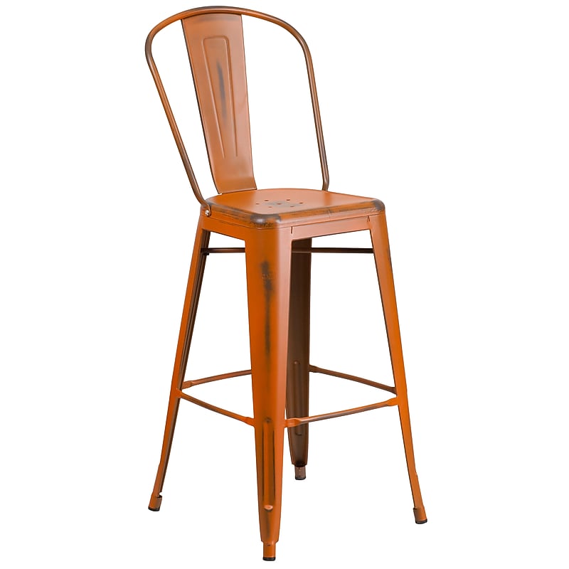 Flash Furniture Cindy Contemporary Metal Barstool with Vertical Back, Distressed Orange (ET353430OR) image 1
