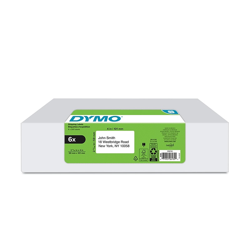 DYMO LabelWriter 2050765 Shipping Labels, 4" x 2-5/16", Black on White, 300 Labels/Roll, 6 Rolls/Box (2050765) image 1
