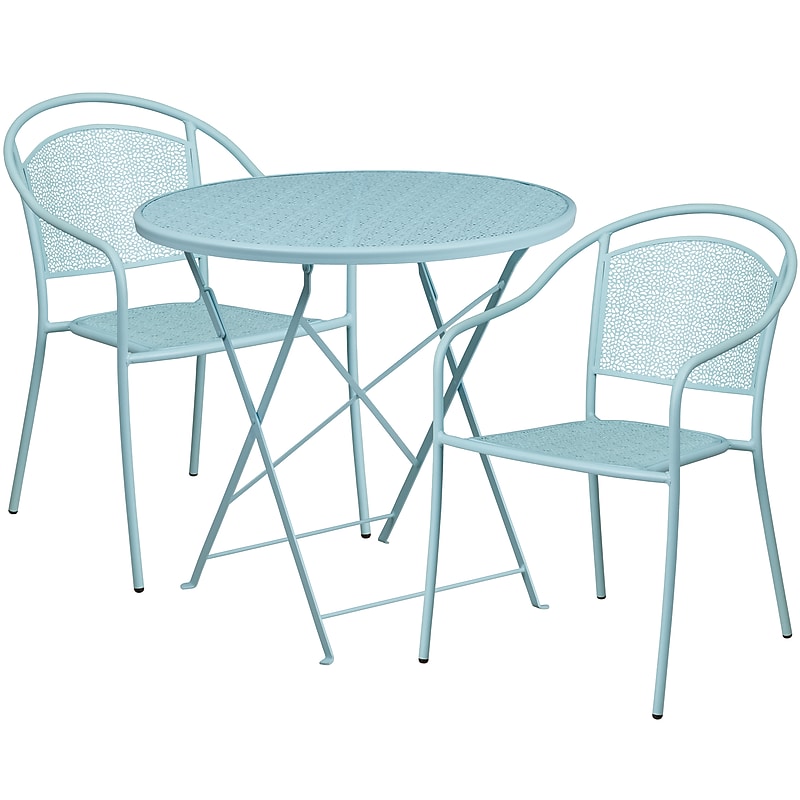 Flash Furniture Oia Indoor-Outdoor 30" Round Steel Folding Patio Table Set with 2 Round Back Chairs, Sky Blue (CO30RDF03CHR2SB) image 1