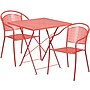 Flash Furniture Oia Indoor-Outdoor 28" Square Steel Folding Patio Table Set with 2 Round Back Chairs, Coral (CO28SQF03CHR2RD)~#|#~sp137393287_sc7