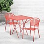 Flash Furniture Oia Indoor-Outdoor 28" Square Steel Folding Patio Table Set with 2 Round Back Chairs, Coral (CO28SQF03CHR2RD)~#|#~sp137393288_sc7