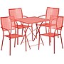 Flash Furniture Oia Indoor-Outdoor 28" Square Steel Folding Patio Table Set with 4 Square Back Chairs, Coral (CO28SQF02CHR4RD)~#|#~sp137393301_sc7