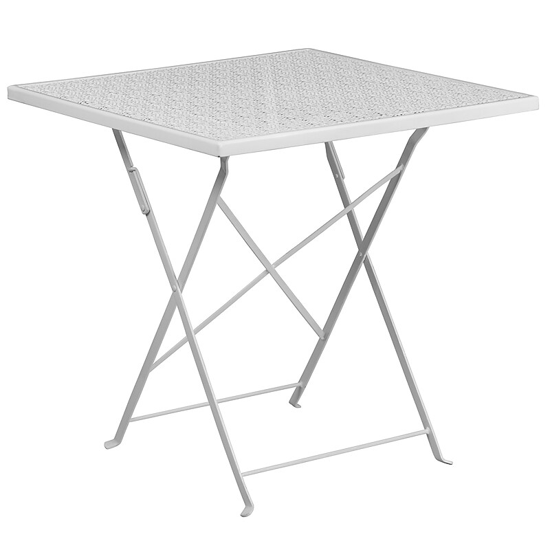 Flash Furniture Oia Commercial Grade Square Indoor-Outdoor Steel Folding Patio Table, 28" White (CO1WH) image 1