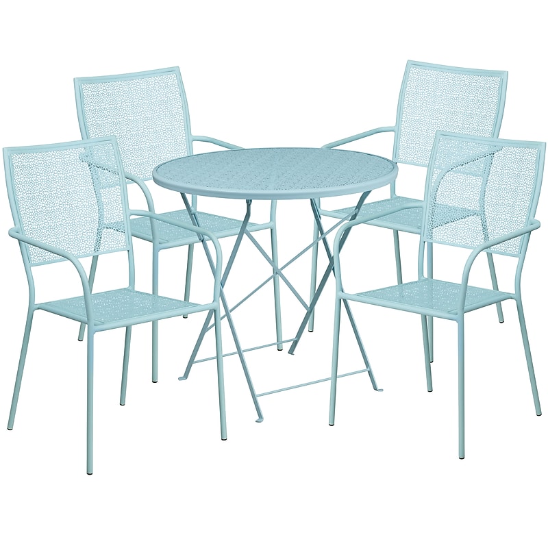 Flash Furniture Oia Indoor-Outdoor 30" Round Steel Folding Patio Table Set with 4 Square Back Chairs, Sky Blue (CO30RDF02CHR4SB) image 1