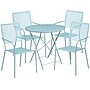 Flash Furniture Oia Indoor-Outdoor 30" Round Steel Folding Patio Table Set with 4 Square Back Chairs, Sky Blue (CO30RDF02CHR4SB)~#|#~sp137393333_sc7