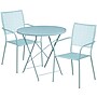 Flash Furniture Oia Indoor-Outdoor 30" Round Steel Folding Patio Table Set with 2 Square Back Chairs, Sky Blue (CO30RDF02CHR2SB)~#|#~sp137393372_sc7