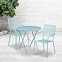 Flash Furniture Oia Indoor-Outdoor 30" Round Steel Folding Patio Table Set with 2 Square Back Chairs, Sky Blue (CO30RDF02CHR2SB)~#|#~sp137393373_sc7