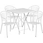 Flash Furniture Oia Indoor-Outdoor 28" Square Steel Folding Patio Table Set with 4 Round Back Chairs, White (CO28SQF03CHR4WH)~#|#~sp137393387_sc7