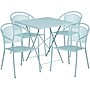Flash Furniture Oia Indoor-Outdoor 28" Square Steel Folding Patio Table Set with 4 Round Back Chairs, Sky Blue (CO28SQF03CHR4SB)~#|#~sp137393395_sc7