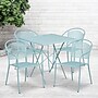 Flash Furniture Oia Indoor-Outdoor 28" Square Steel Folding Patio Table Set with 4 Round Back Chairs, Sky Blue (CO28SQF03CHR4SB)~#|#~sp137393396_sc7