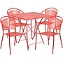 Flash Furniture Oia Indoor-Outdoor 28" Square Steel Folding Patio Table Set with 4 Round Back Chairs, Coral (CO28SQF03CHR4RD)~#|#~sp137393403_sc7