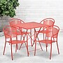 Flash Furniture Oia Indoor-Outdoor 28" Square Steel Folding Patio Table Set with 4 Round Back Chairs, Coral (CO28SQF03CHR4RD)~#|#~sp137393404_sc7