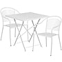 Flash Furniture Oia Indoor-Outdoor 28" Square Steel Folding Patio Table Set with 2 Round Back Chairs, White (CO28SQF03CHR2WH)~#|#~sp137393416_sc7