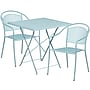 Flash Furniture Oia Indoor-Outdoor 28" Square Steel Folding Patio Table Set with 2 Round Back Chairs, Sky Blue (CO28SQF03CHR2SB)~#|#~sp137393420_sc7