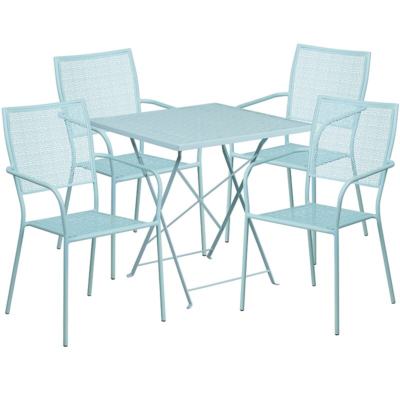 Flash Furniture Oia 28" Square Steel Folding Patio Table Set with 4 Square Back Chairs, Sky Blue (CO28SQF02CHR4SB) image 1