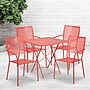 Flash Furniture Oia Indoor-Outdoor 28" Square Steel Folding Patio Table Set with 4 Square Back Chairs, Coral (CO28SQF02CHR4RD)~#|#~sp137393474_sc7