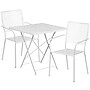 Flash Furniture Oia Indoor-Outdoor 28" Square Steel Folding Patio Table Set with 2 Square Back Chairs, White (CO28SQF02CHR2WH)~#|#~sp137393478_sc7