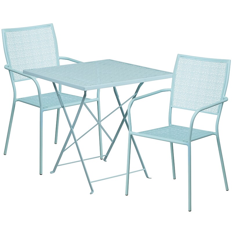 Flash Furniture Oia 28" Square Steel Folding Patio Table Set with 2 Square Back Chairs, Sky Blue (CO28SQF02CHR2SB) image 1