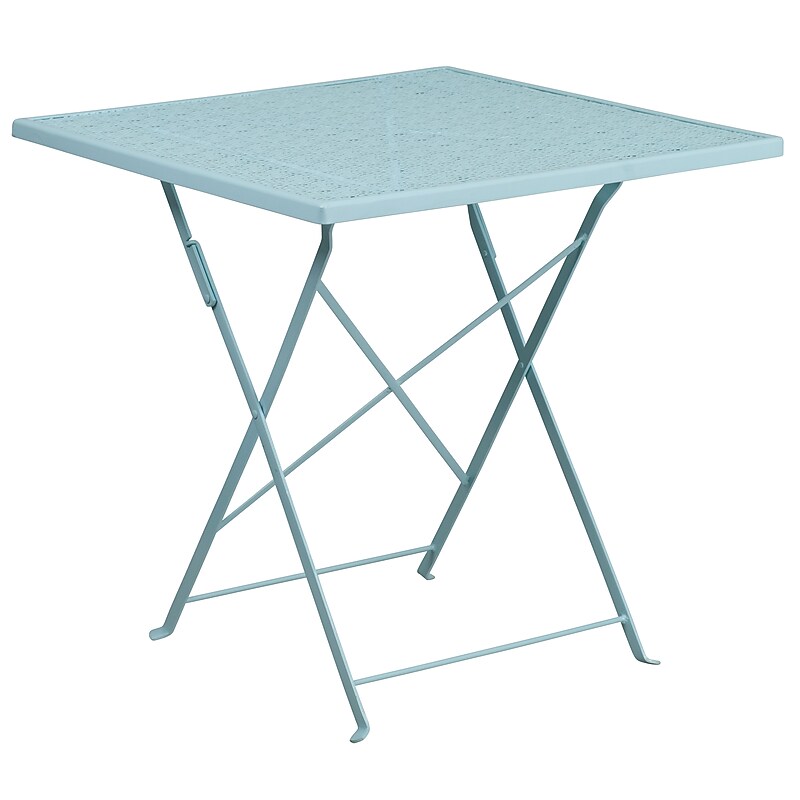 Flash Furniture Oia Commercial Grade Square Indoor-Outdoor Steel Folding Patio Table, 28" Sky Blue (CO1SKY) image 1
