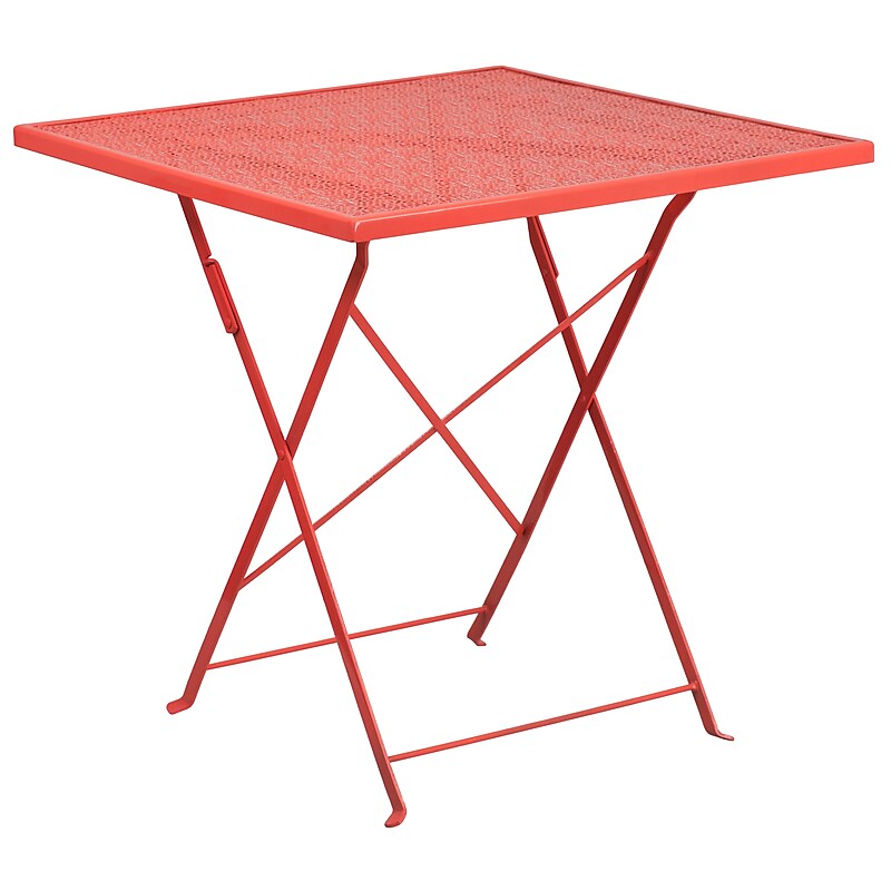 Flash Furniture Oia Commercial Grade Square Indoor-Outdoor Steel Folding Patio Table, 28" Coral (CO1RED) image 1