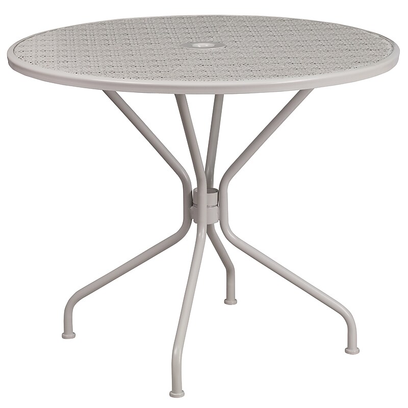 Flash Furniture Oia Commercial Grade Round Indoor-Outdoor Steel Patio Table with Umbrella Hole, Light Gray (CO7SIL) image 1