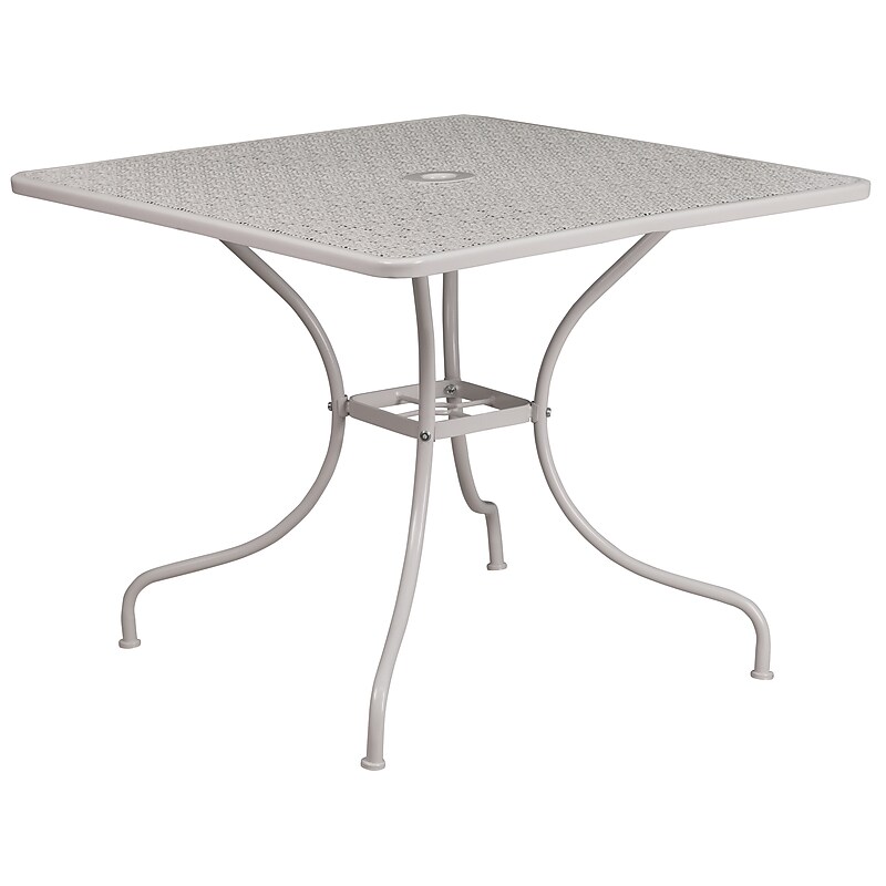 Flash Furniture Oia Commercial Grade Square Indoor-Outdoor Steel Patio Table with Umbrella Hole, Light Gray (CO6SIL) image 1