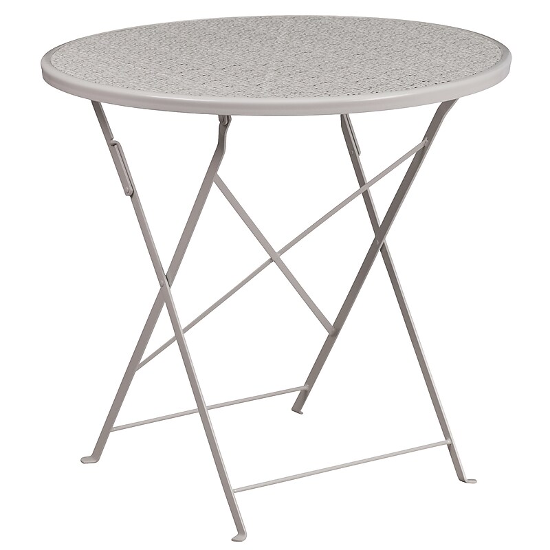 Flash Furniture Oia Commercial Grade Round Indoor-Outdoor Steel Folding Patio Table, 30" Light Gray (CO4SIL) image 1