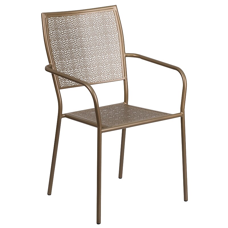 Flash Furniture Gold Indoor-Outdoor Steel Patio Arm Chair with Square Back (CO-2-GD-GG) image 1