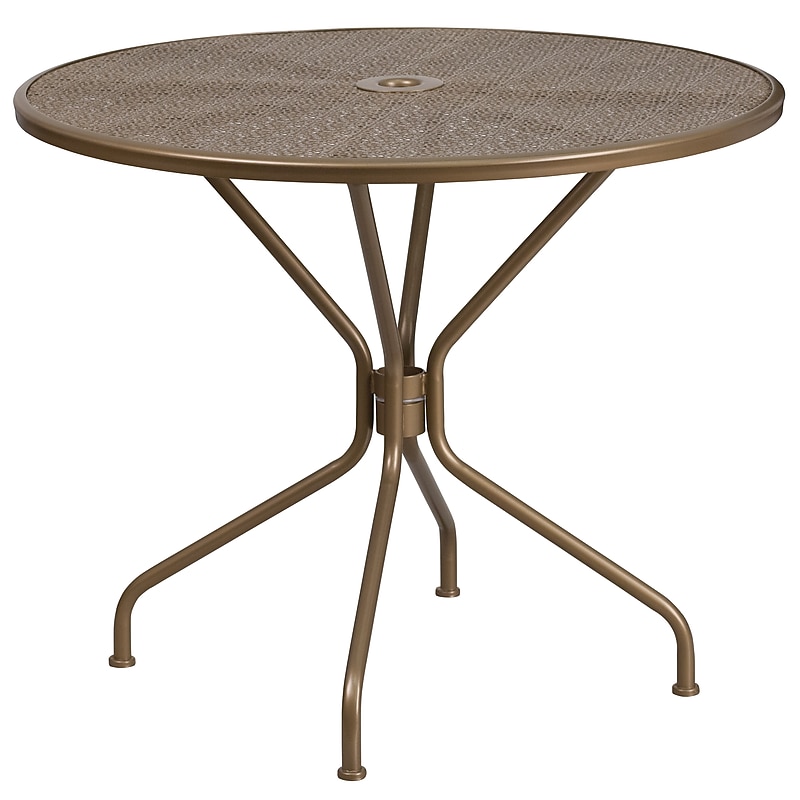 Flash Furniture Oia Commercial Grade Round Indoor-Outdoor Steel Patio Table with Umbrella Hole, Gold (CO7GD) image 1