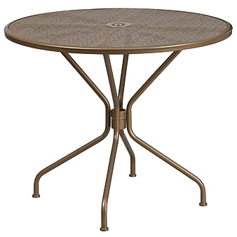 35.25'' Round Gold Indoor-Outdoor Steel Patio Table [CO-7-GD-GG]