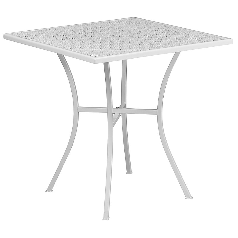 Flash Furniture Oia Commercial Grade Square Indoor-Outdoor Steel Patio Table, 28" White (CO5WH) image 1