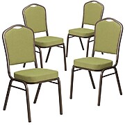 Flash Furniture Crown Back Stacking Banquet Chair with Green Fabric and Thick Seat, Gold Vein Frame, 4/PK (4-FD-C01-GV-8-GG)