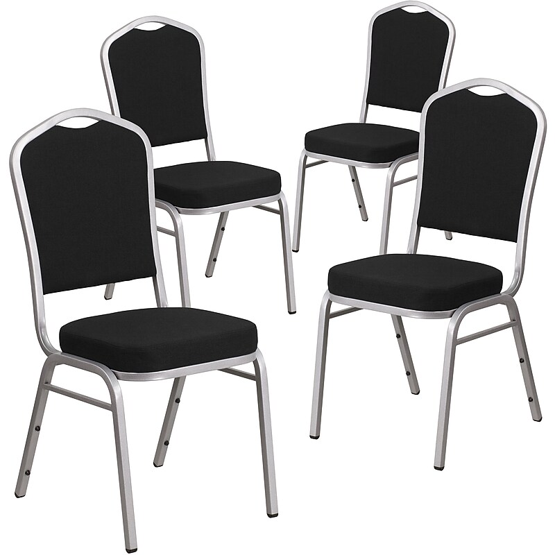 Flash Furniture HERCULES Series Fabric Banquet Stacking Chair, Black/Silver Frame, 4 Pack (4FDC01S11) image 1